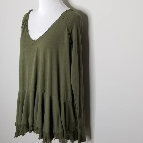 New Free People Tangerine Green Ruffled Top S - Picture 4 of 7